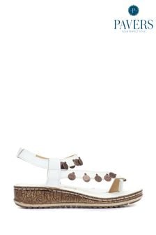 Pavers Embellished Leather Toe Post White Sandals (149060) | 125 zł