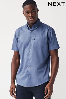 أزرق عنبري - تلبيس قياسي - قميص أكسفورد بكم قصير وأزرار سهل الكي (149203) | $28