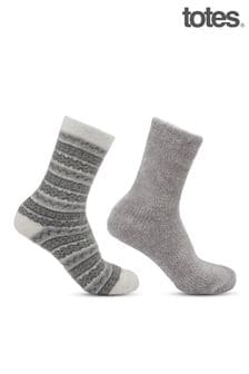 Totes Fairisle/Grey Ladies Fair Isle Chenille Bed Socks Pack Of 2 (149799) | kr260