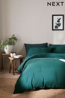Green Embossed Leaf Duvet Cover and Pillowcase Set