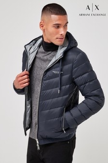 Темно-синяя дутая куртка с капюшоном Armani Exchange (150046) | 6 365 грн