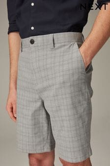 Grey Check Straight Fit Stretch Chinos Shorts (150135) | kr265