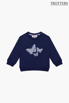 Trotters London Blue Little Liberty Print Wiltshire Butterfly Cotton Sweatshirt