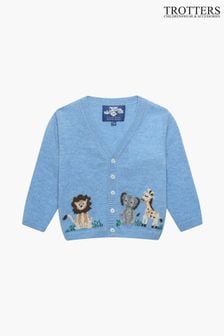 Trotters London Little Blue Marl Augustus And Friends Cardigan (150270) | kr990