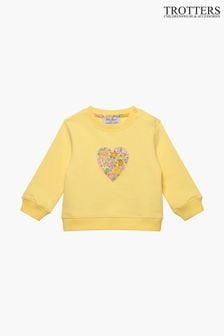 Trotters London Yellow Little Liberty Print Lemon Elysian Day Heart Cotton Sweatshirt (150280) | $72