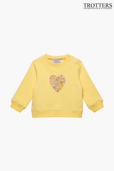 Trotters London Yellow Little Liberty Print Lemon Elysian Day Heart Cotton Sweatshirt
