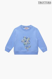 Trotters London Blue Little Liberty Print Felicite Flower Cotton Sweatshirt