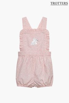 Trotters London Floral Pink Little Bunny Cotton Frilly Bib Shorts