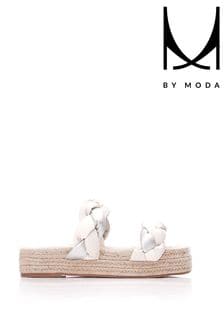 MbyModa Twisted Square Toe Raffia White Sandals (150612) | €51