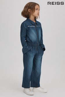 Reiss Blue Marnie Junior Elasticated Embellished Denim Jumpsuit (150698) | OMR49