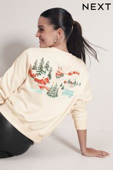 Ecru White Happy Holidays Scenic Back Graphic Christmas Novelty Sweatshirt (150742) | €28