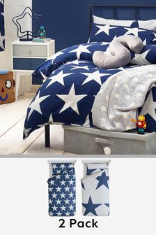 2 Pack Navy Blue Stars Duvet Cover And Pillowcase Set (150751) | R451 - R677