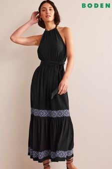 Boden Black Embroidered Jersey Maxi Dress (151310) | €96