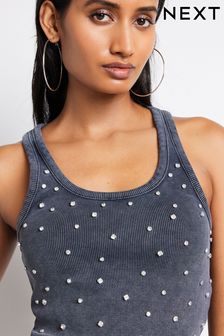 Charcoal Grey Sparkle Embellished Tank (151311) | AED120