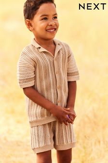 Neutral Crochet Short Sleeve Shirt and Shorts Set (3mths-10yrs) (151373) | €34 - €41