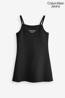 Czarna dziewczęca sukienka na ramiączkach Calvin Klein Jeans z logo (152155) | 195 zł