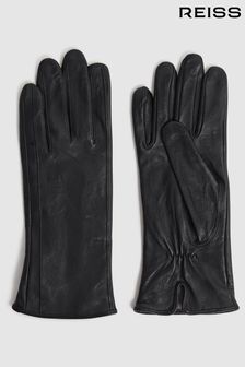 Reiss Black Giselle Leather Ruched Gloves (152213) | HK$834