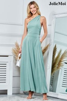Jolie Moi Green One Shoulder Jersey Maxi Dress (152438) | AED416