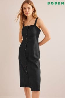 Boden Black Strappy Linen Midi Dress (152496) | €81