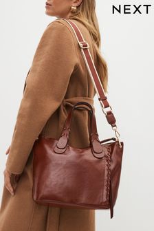 Tan Brown Webbing Strap Handheld Shopper Bag (152525) | $64