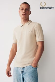 Бежевый/белый/серый - Мужская футболка-поло с контрастной отделкой Fred Perry (152634) | €110
