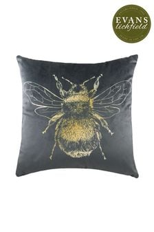 Evans Lichfield Grey Gold Bee Velvet Polyester Filled Cushion (152720) | Kč675
