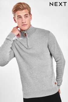 Svetlo siva - Bombažen pulover z zadrgo na ovratniku (152998) | €35