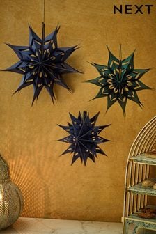 Set of 3 Navy Blue Eid Paper Star Decorations (153145) | 59 QAR