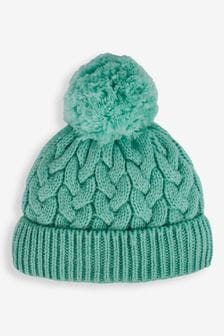 JoJo Maman Bébé Green Girls' Chunky Cable Knit Pom Pom Hat (153210) | $20