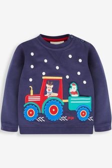 JoJo Maman Bébé Navy Blue Santa In a Tractor Appliqué Sweatshirt (153227) | $42