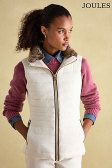 Weiß - Joules Beckley Padded Showerproof Gilet With Detachable Faux Fur Collar (153488) | CHF 209