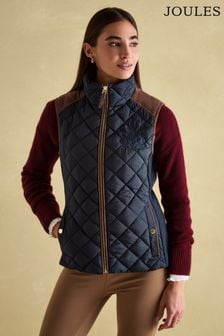 Joules Braemar Luxe Navy Showerproof Diamond Quilted Gilet (153490) | $171