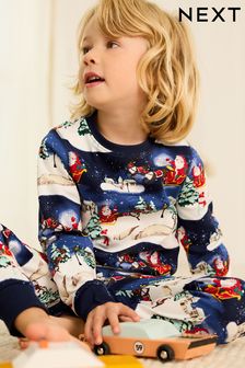 Granatowa - Miękka piżama z długim rękawem i nadrukiem świątecznym (9m-cy-16lata) (153844) | 70 zł - 85 zł