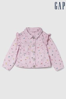 Gap Pink Floral Print Flutter Sleeve Icon Baby Denim Jacket (6mths-5yrs) (154308) | €41