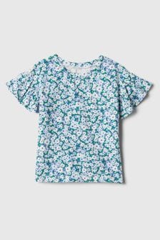 Blau mit floralem Muster - Gap Bedrucktes T-Shirt mit Rundhalsausschnitt und kurzen Flatterärmeln (3 Monate bis 5 Jahre) (154418) | 12 €