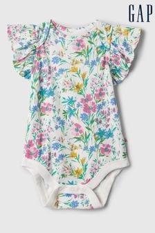 Gap White, Blue & Pink Floral Ruffle Short Sleeve Bodysuit (Newborn-24mths) (154502) | €11