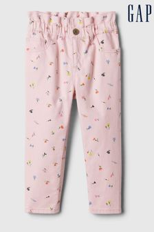 Gap Pink Floral Print Elasticated Paperbag Soft Stretch Mom Jeans (6mths-5yrs) (154525) | €29