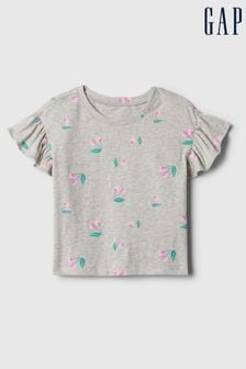 Gap Grey Print Short Flutter Sleeve Crew Neck T-Shirt (3mths-5yrs) (154562) | €9