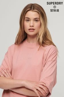 Rosa - Superdry Kastiges T-Shirt mit kleiner Logostickerei (154609) | 22 €