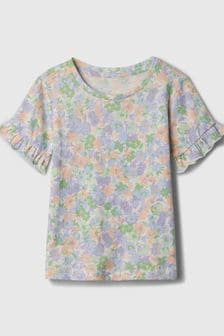 Пурпурный - футболка с короткими рукавами-оборками и круглым вырезом Gap принтом (3 мес.-5 лет) (154679) | €11