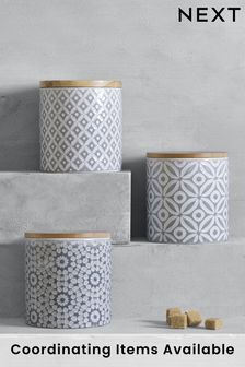 Set of 3 Grey Geo Ceramic Kitchen Storage Jars (154728) | SGD 48