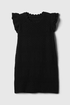 Gap Black Crochet Knitted Flutter Sleeve Dress (3mths-5yrs) (154785) | €28