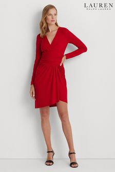 Lauren Ralph Lauren Red Ruched Stretch Jersey Surplice Dress (154806) | €114