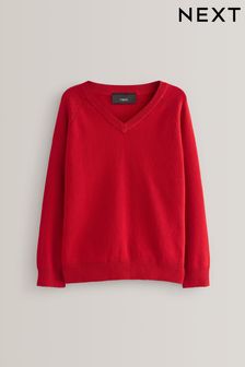 Roșu - Pulover tricotat cu decolteu în V pentru școală (3-18ani) (154831) | 70 LEI - 116 LEI