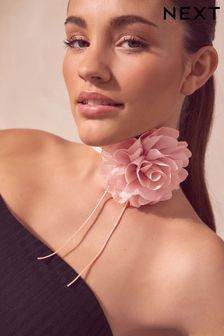 Rosa - Blumen-Corsage-Wickel-Choker-Halskette (154833) | 15 €