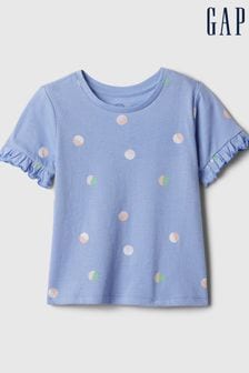 Blue - Gap Print Short Ruffle Sleeve Crew Neck T-shirt (3mths-5yrs) (154844) | kr150