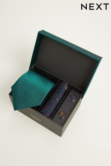 Forest Green Tie, Pocket Square and Cufflinks Gift Set (154847) | LEI 186