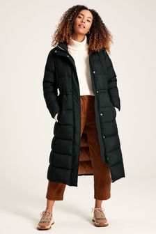 Joules Somerton Black Showerproof Down Feather Long Puffer Coat (154898) | AED1,381