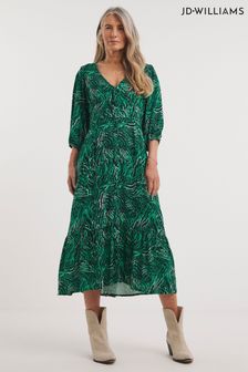JD Williams Green Animal Print Spun Button Through Midi Tea Dress (155092) | 60 €