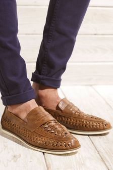 Tan Brown Weave Loafers (155148) | kr419